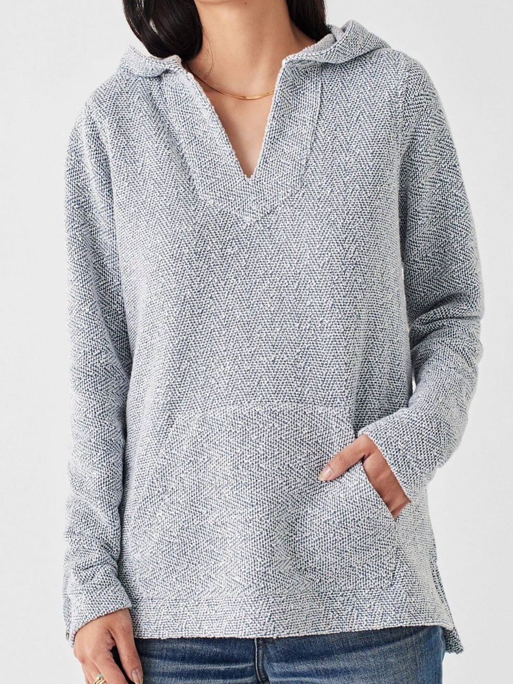 Faherty Whitewater Hoodie XL French Terry Blue White Oversized Relaxed Fit